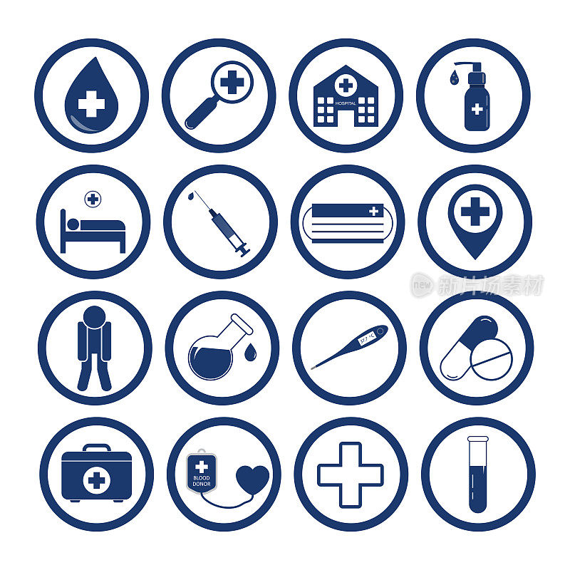 16 medical web icons, symbol collection design concept. Vector illustration isolated.